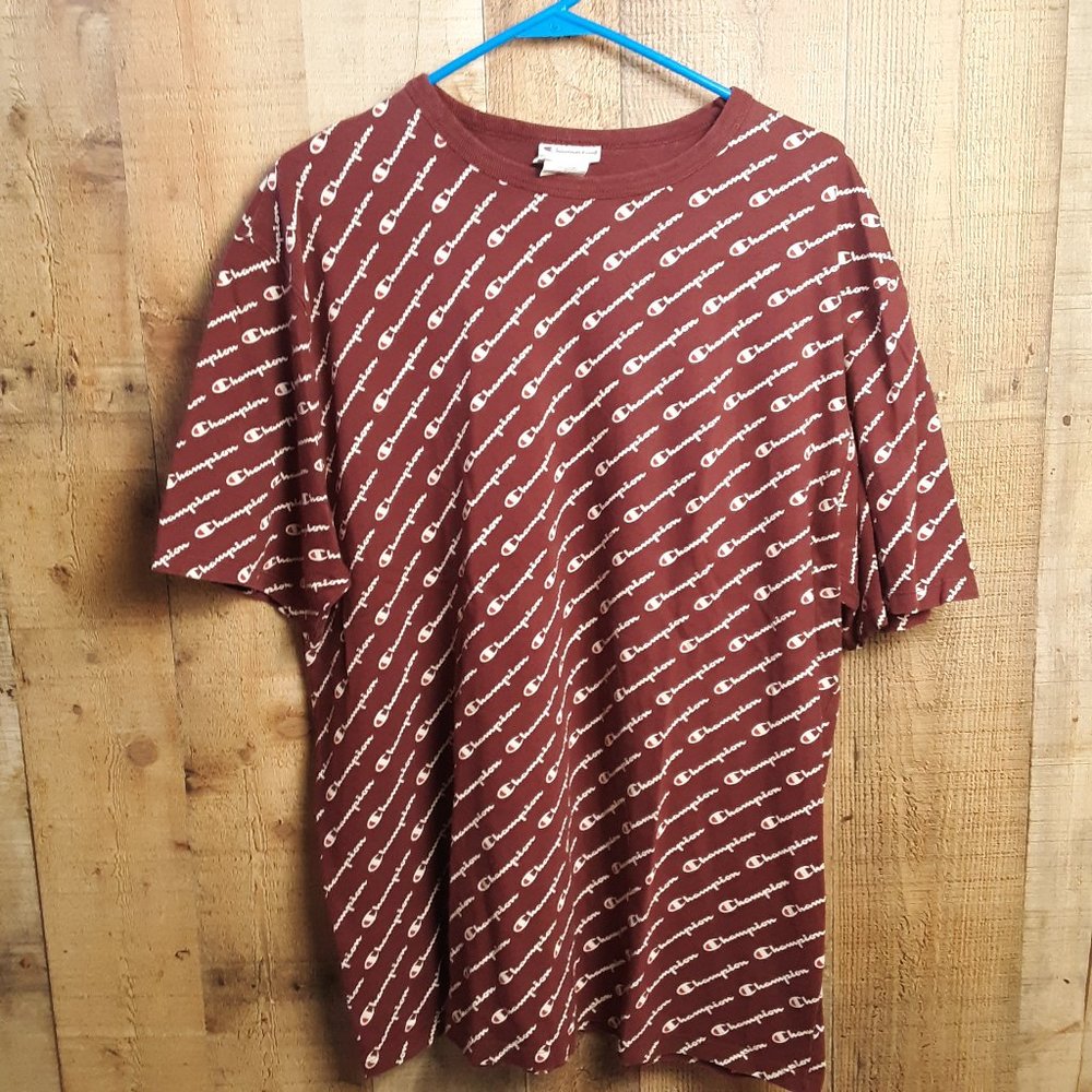 Champion Heritage Athletic Apparel T Shirt Size XL All Over Logo Print